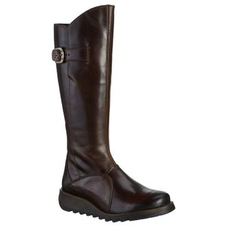 FLY London MOL 2 Rug Leather Womens Calf Length Boots - Dark Brown - Size:UK 6