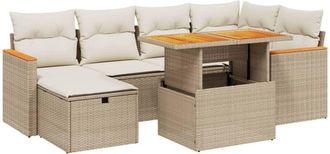 vidaXL Vidaxl - Set Sof&aacute;s De Jard&iacute;n 7 Piezas Y Cojines Rat&aacute;n Sint&eacute;tico Beige