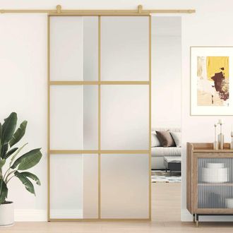 vidaXL Vidaxl - Puerta Corredera Dorada De Vidrio Esg Esmerilado Y Aluminio