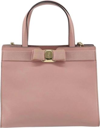 Ferragamo Pre-owned Handbags, female, Pink, Size: ONE SIZE Pre-owned Vintage Leather Tote Bag with Vara Bow