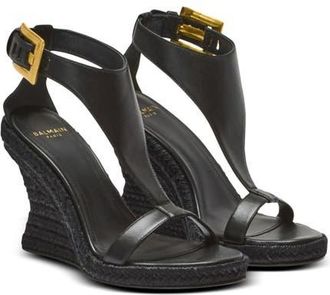 Balmain Anthem wedge lambskin espadrilles in Black at Nordstrom, Size 41
