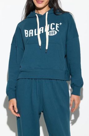 Spiritual Gangster Balance Olsen Crop Graphic Hoodie in Midnight Teal at Nordstrom, Size X-Small