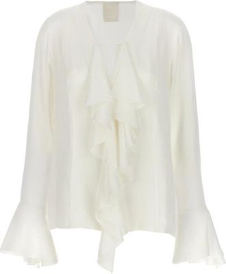 Givenchy 4G-Jacquard Zijden Blouse - Dames - Blouses - Wit - M - Overhemden