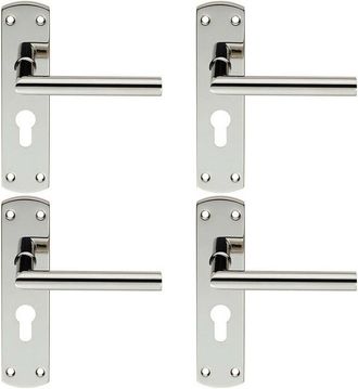 Loops 4x Mitred Lever Door Handle on Euro Lock Backplate 172 x 44mm Polished Steel