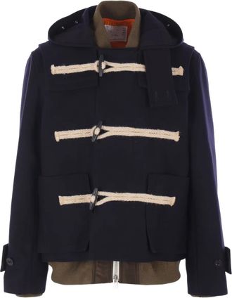 sacai Cappotto con cappuccio e alamari - Blu