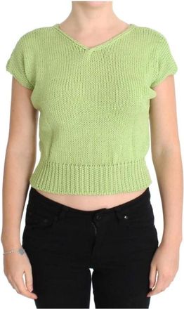 Pink Memories Truien & Vesten, Dames, Groen, ONE Size, Katoen, Groene Gebreide V-hals Trui