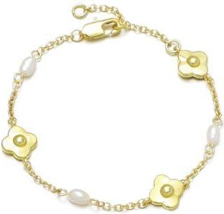 Adornia 14K Gold Plated Freshwater Pearl & Flower Station Chain Bracelet in Gold/White at Nordstrom Rack
