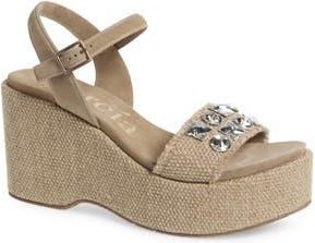 Pedro Garcia Delina Ankle Strap Platform Wedge Sandal in Flax Nubby Linen at Nordstrom Rack, Size 9.5Us / 39.5Eu