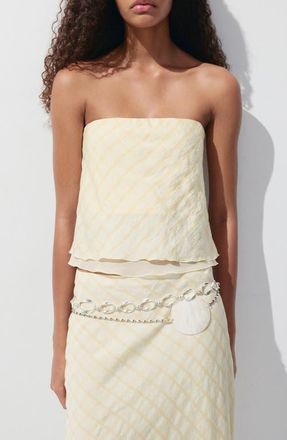 Mango Checkered Strapless Top in Yellow at Nordstrom, Size X-Large