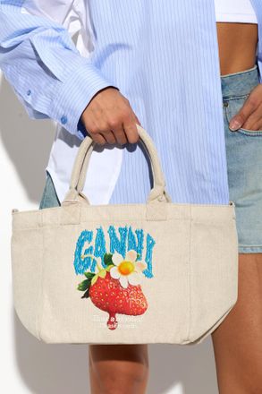 Ganni Bag With A Colorful Pattern, Womens, Cream