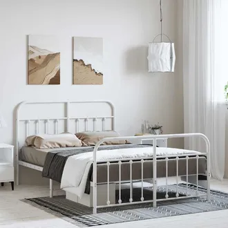 vidaXL Estructura Cama Sin Colch&oacute;n Con Estribo Metal Blanco 135x190 Cm Vidaxl