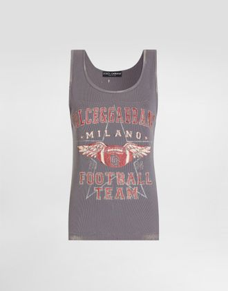 Dolce & Gabbana Ribbed Tank Top With Distressed Effect And Print - Woman T-shirts And Sweatshirts Multi-colored 36