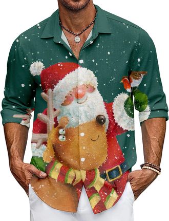 Generic Christmas Shirts for Men Santa Claus Party Long Sleeve Button Down Shirts Family Christmas Outfits (UK, Alpha, XXL, Regular, Regular, 5)