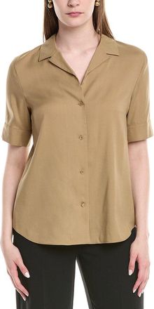 Lafayette 148 New York Notch Collar Silk-Blend Slim Shirt