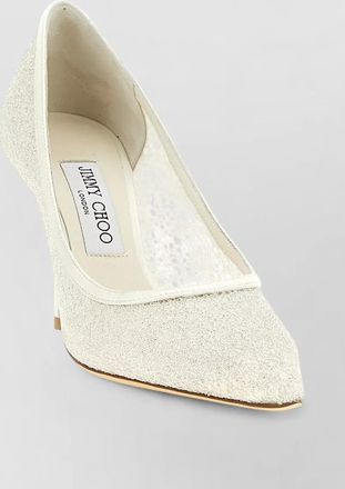 Jimmy Choo London silk leather mesh glitter pumps