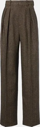 Saint Laurent Herringbone wool-blend wide-leg pants