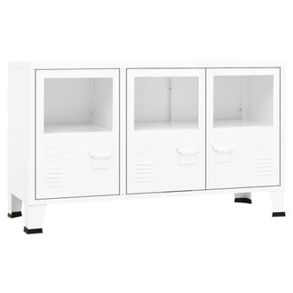 Berkfield Home Industrial Sideboard White 105x35x62 cm Metal & Glass | Size: 105 x 35 x 62 cm