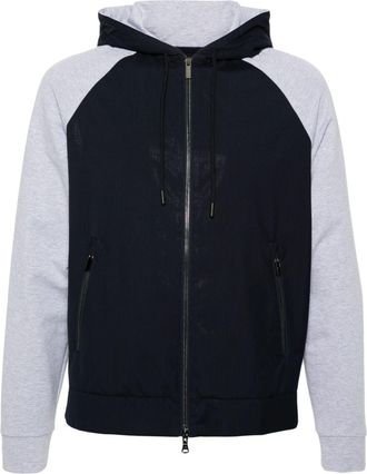 Paul & Shark panelled hooded jacket - men - Polyester/Silk/Wool/Viscose/Elastane/Cotton/Cotton/Elastane - M - Blue
