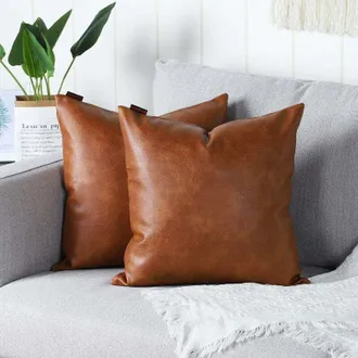 OEM Funda Para Coj&iacute;n - Cuero Artificial - 45x45 Cm - Cremallera Oculta - Para Sal&oacute;n Balc&oacute;n Jard&iacute;n - Pack De 2