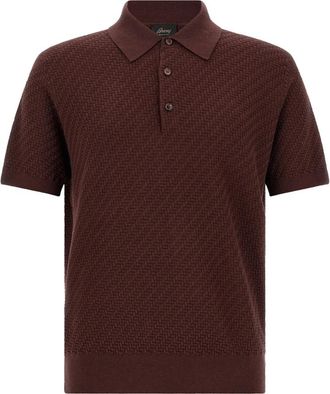 Brioni Trama Weave Polo - Heren - Polos - Bruin - XL - Katoen - Tops