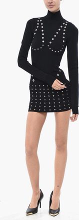 Off-white Stretch Knit Mini Dress EYELETS Off-White