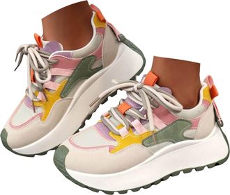 Generic Chunky Sneakers for Women Color Block Platform Wedge Walking Shoes Fashion Non-Slip Breathable Athletic Outdoor Casual Orthopedic Sneakers Cute Lace U