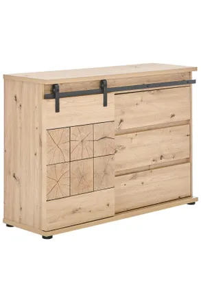 MID.YOU Mid.you Sideboard, Schwarz, Eichefarben, Metall, Holzwerkstoff, 1 F&auml;cher, 3 Schublade(n) Schubladen, 120x86x40 cm, Bsci, Kleinm&ouml;bel, Kommoden, Sideboa