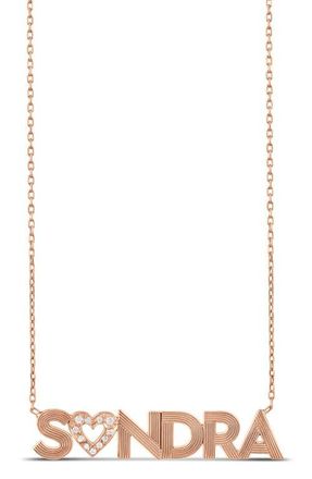 SHYMI Pav&eacute; Heart & Fluted Name Pendant Necklace in Rose at Nordstrom
