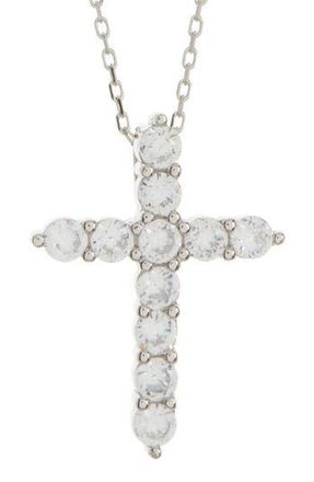 Suzy Levian Sterling Silver White Cubic Zirconia Cross Pendant Necklace at Nordstrom Rack