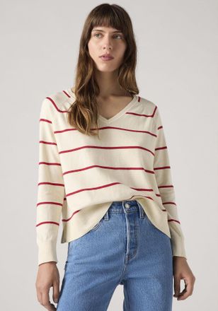 Levi's Longpullover LEVIS PETAL VNECK SWEATER, Damen, Gr. M (38), stephanie stripe but, Sweatware, Obermaterial: 53% Polyester, 30% Viskose, 17% Polyamid, re