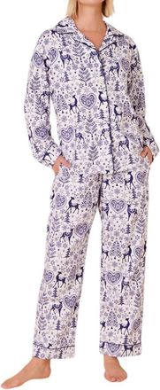 The Cats Pajamas Holly Jolly Pima Flannel Pajama Set In Blue