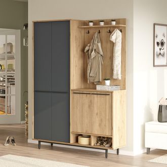 Dmora Mueble De Entrada Tignale, 12 Estantes, Perchero, 4 Puertas, 147x36x196h Cm Negro Antracita