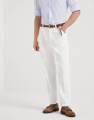Brunello Cucinelli Mens Snow Cotton Straight Trousers, Size 56