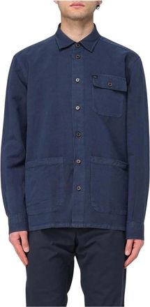 Fay Casual Shirts, male, Blue, Size: XL Brown Cotton Shirt with Pockets