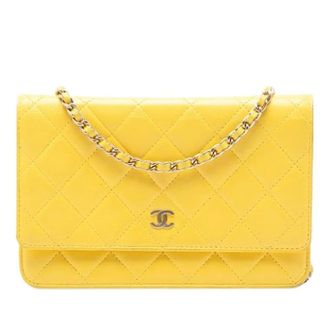 Chanel Pre-owned Wallet on Chain - Dames - Pre-owned - Geel - Maat: ONE Size Leer