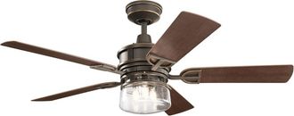 Elstead Lighting Ventilador de techo de 132 cm con luz, IP23, bronce antiguo