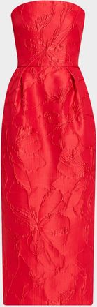 Monique Lhuillier Strapless Rose Jacquard Midi Dress