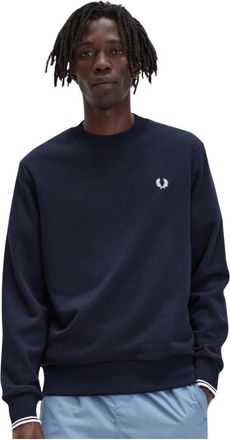 Fred Perry Logo Crewneck Sweatshirt - Heren - Sweatshirts - Blauw - M - Katoen - Hoodies & sweatvesten