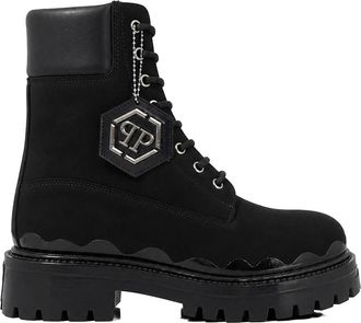 Philipp Plein Nabuk Veterlaarzen Immersed - Heren - Veterlaarzen - Zwart - 45 EU - Leer - Schoenen