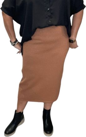 Wishlist Thick Ribbed Midi Back Slit Sweater Skirt In Caramel