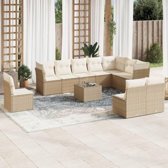 vidaXL Set De Sof&aacute;s De Jard&iacute;n 11pzas Con Cojines Rat&aacute;n Sint&eacute;tico Beige Vidaxl
