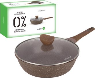 KASANOVA Tegame 28 cm antiaderente 0 grassi con coperchio