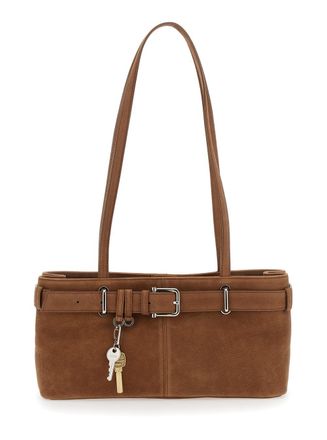 Osoi brocle Brown Shoulder Bag With Belt And Pendant Key Details In Hammered Leather Woman