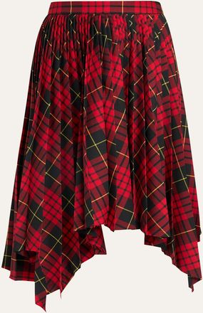 Alexander McQueen Asymmetric Tartan Pleated Midi Skirt