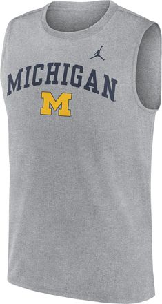 Nike Michigan Primetime Arch Legend Nike Mens Dri-FIT College Muscle Tank Top in Grey | 0JB306GMWN-G1M