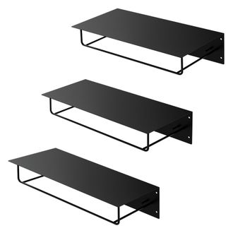 ML Design Ml-design - Set 3x Percheros De Pared Con Barra De Colgar Y Estante Flotante Para Sombreros 60x30x15 Cm Negro Met&aacute;lico Vestidor O Armario De Pasillo P