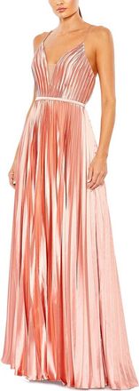 Mac Duggal Pleated Illusion Plunge Neck A Line Gown