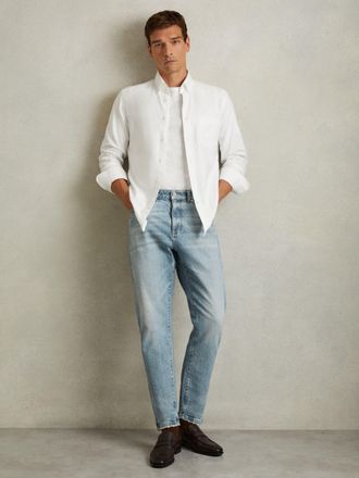 Reiss Light Blue Wash Relaxed-fit Cropped Jeans, 32