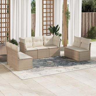 vidaXL Vidaxl - Set Sof&aacute;s De Jard&iacute;n 7 Piezas Y Cojines Rat&aacute;n Sint&eacute;tico Beige