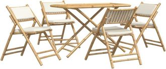vidaXL Juego De Bistr&oacute; Plegable Con Cojines 5 Pzas Bamb&uacute; Blanco Crema Vidaxl